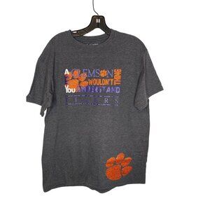 FOOT LOCKER WOMEN'S CLEMSON TIGERS GLITTER GRAPHIC SS TEE SHIRT SZ L